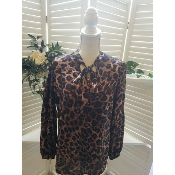MICHAEL KORS CHEETA PRINT BALLOON SLEEVE BLOUSE SM - Picture 7 of 9